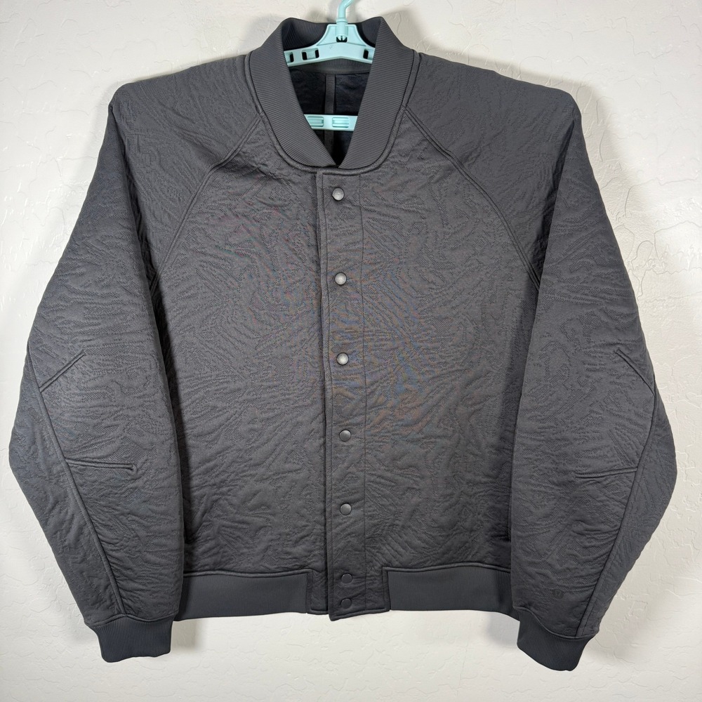 Lululemon Jacket Mens 2XL Black Snap Button Bomber Jacquard Tech Stretch Casual